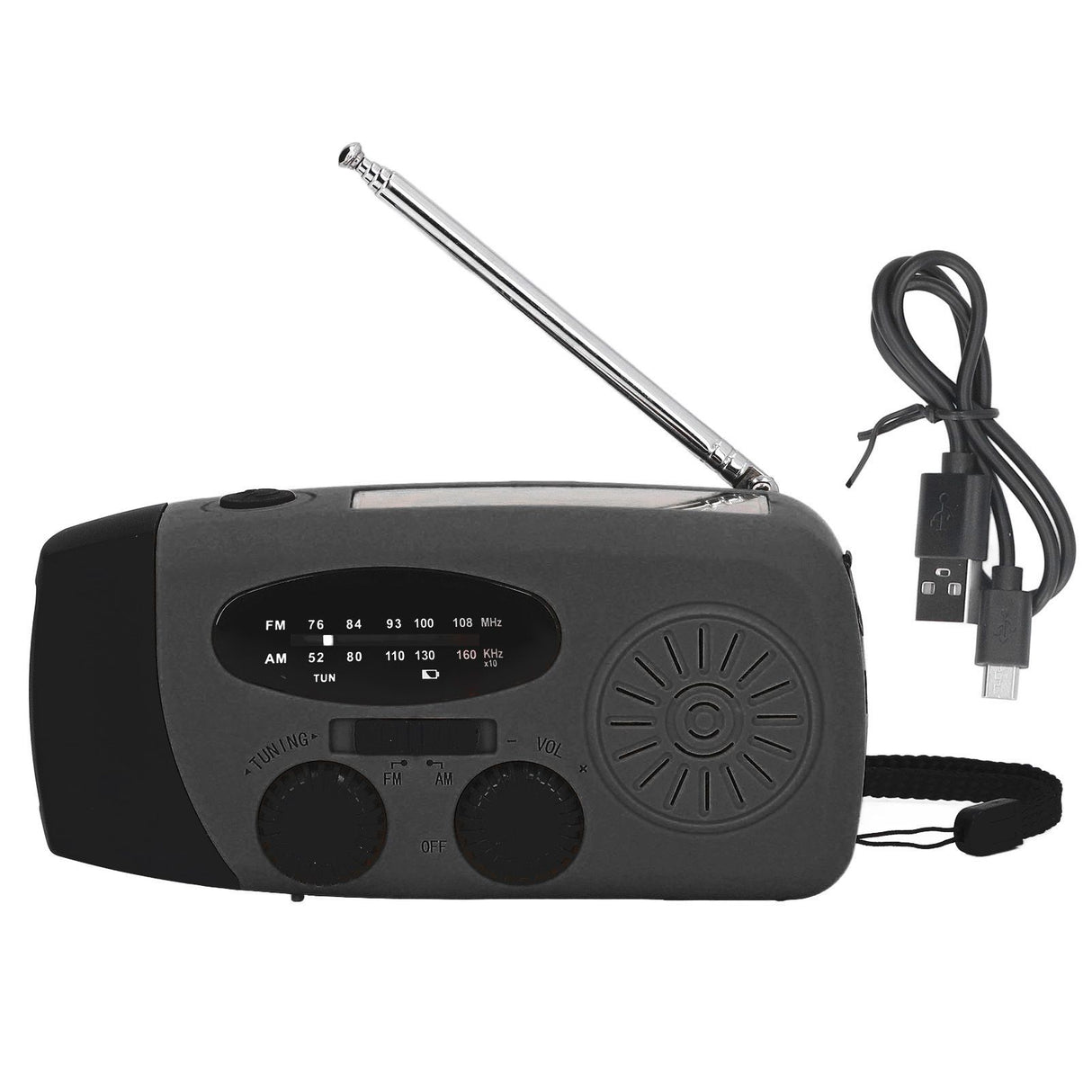 Hand Crank Solar Radio with LED Flashlight Portable FM AM WB USB Radio for Emergency Disaster PreventionBlack Japanese