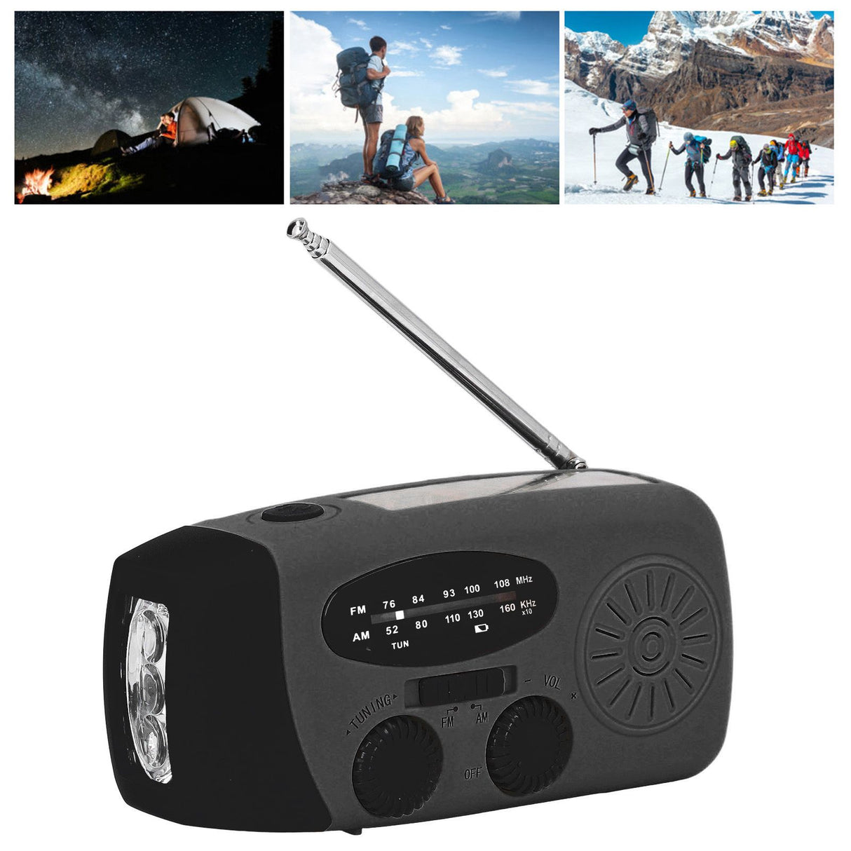 Hand Crank Solar Radio with LED Flashlight Portable FM AM WB USB Radio for Emergency Disaster PreventionBlack Japanese