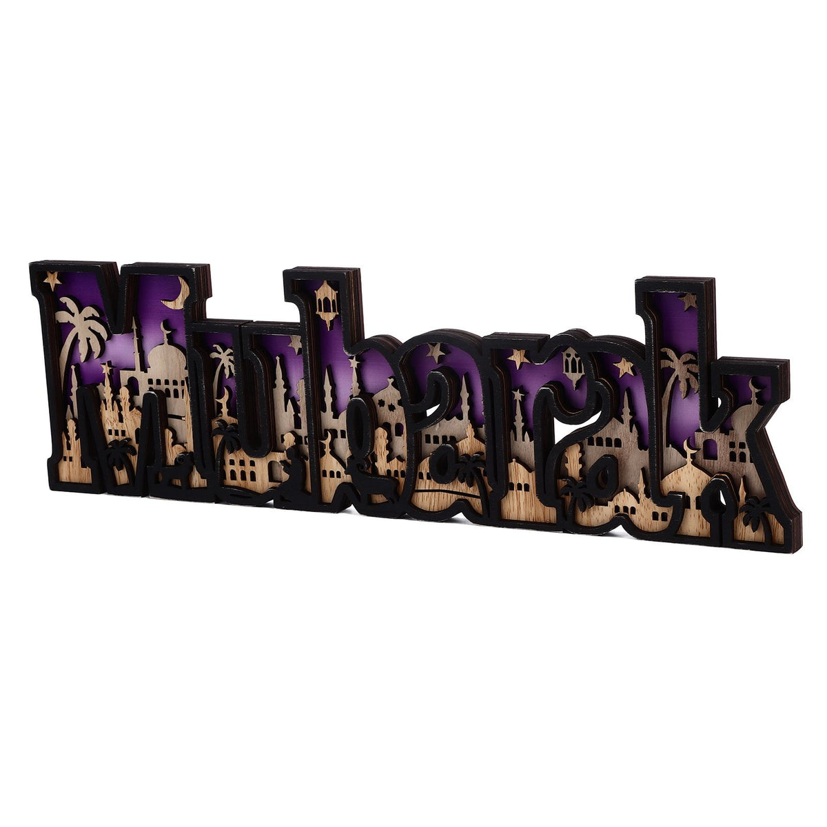 Wooden EID Letter Decoration Multilayer Carving Boxwood Wooden Eid Decorations Multilayer Carving Eid Crafts for EID Al Fitr