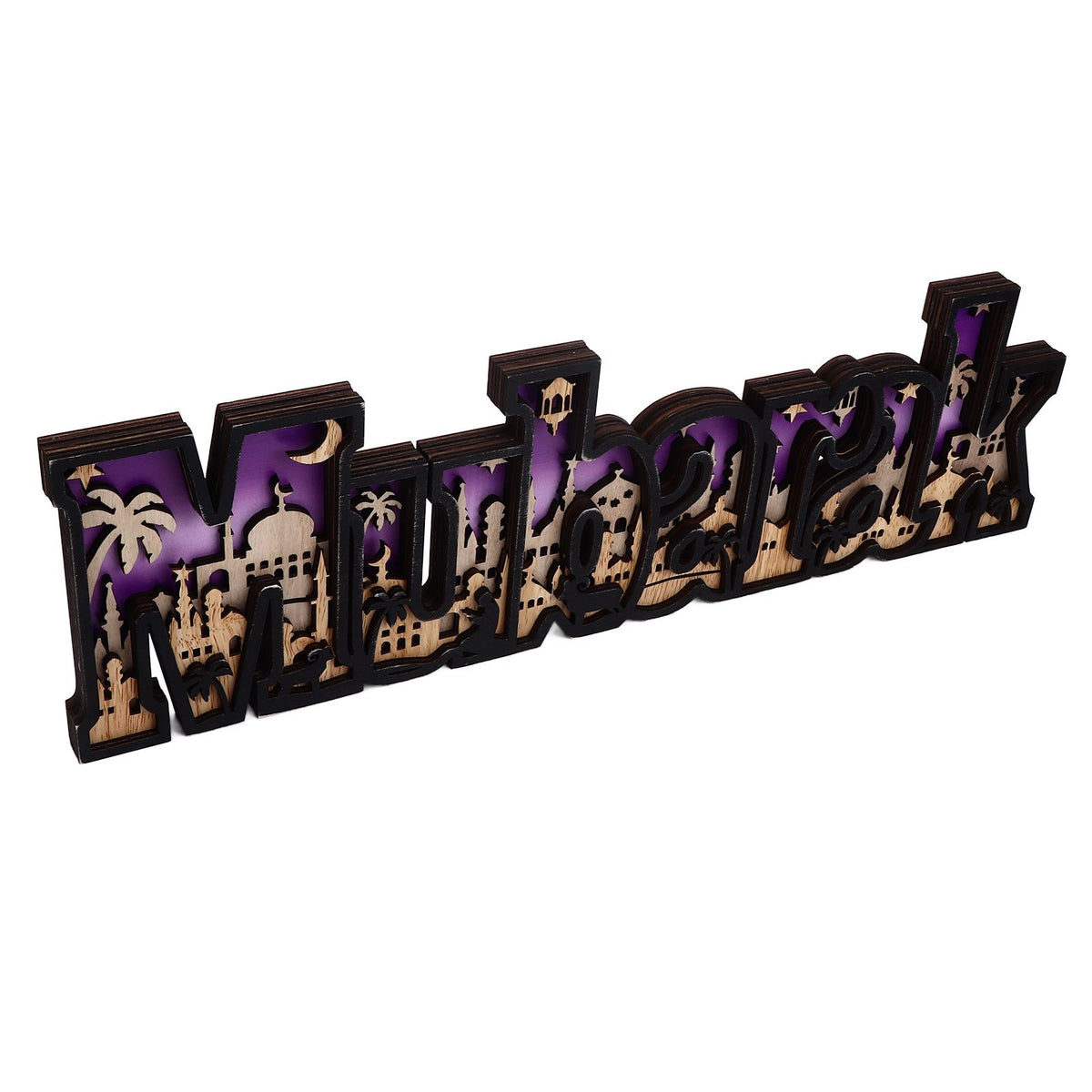 Wooden EID Letter Decoration Multilayer Carving Boxwood Wooden Eid Decorations Multilayer Carving Eid Crafts for EID Al Fitr