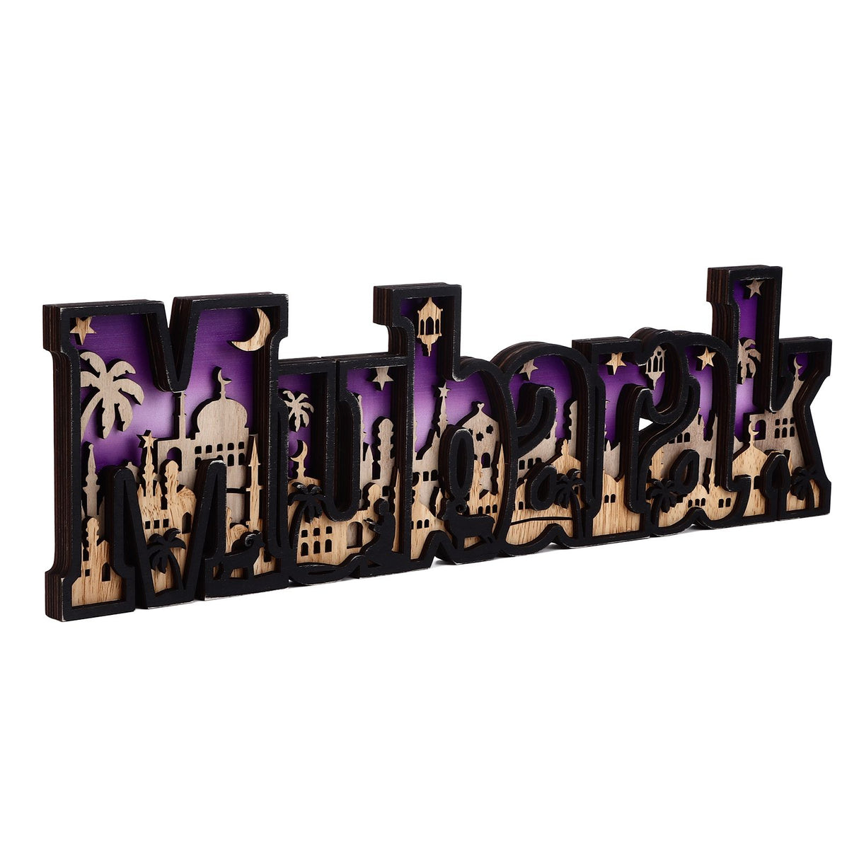 Wooden EID Letter Decoration Multilayer Carving Boxwood Wooden Eid Decorations Multilayer Carving Eid Crafts for EID Al Fitr