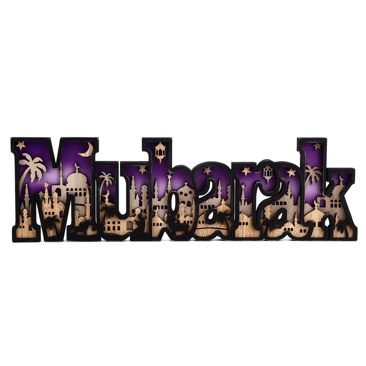 Wooden EID Letter Decoration Multilayer Carving Boxwood Wooden Eid Decorations Multilayer Carving Eid Crafts for EID Al Fitr