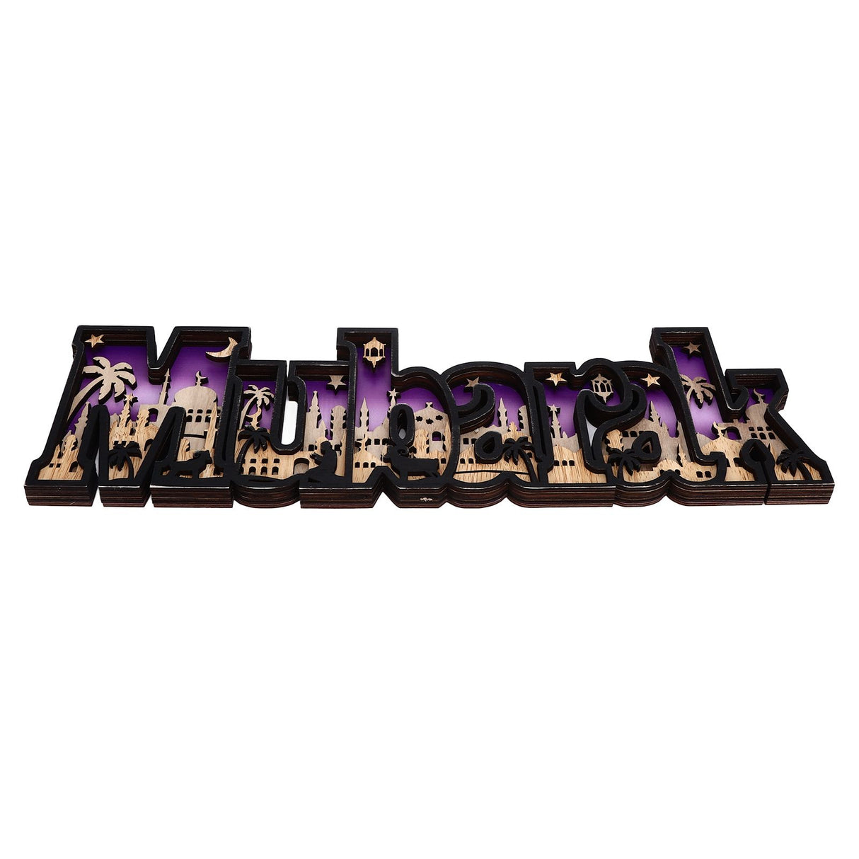 Wooden EID Letter Decoration Multilayer Carving Boxwood Wooden Eid Decorations Multilayer Carving Eid Crafts for EID Al Fitr