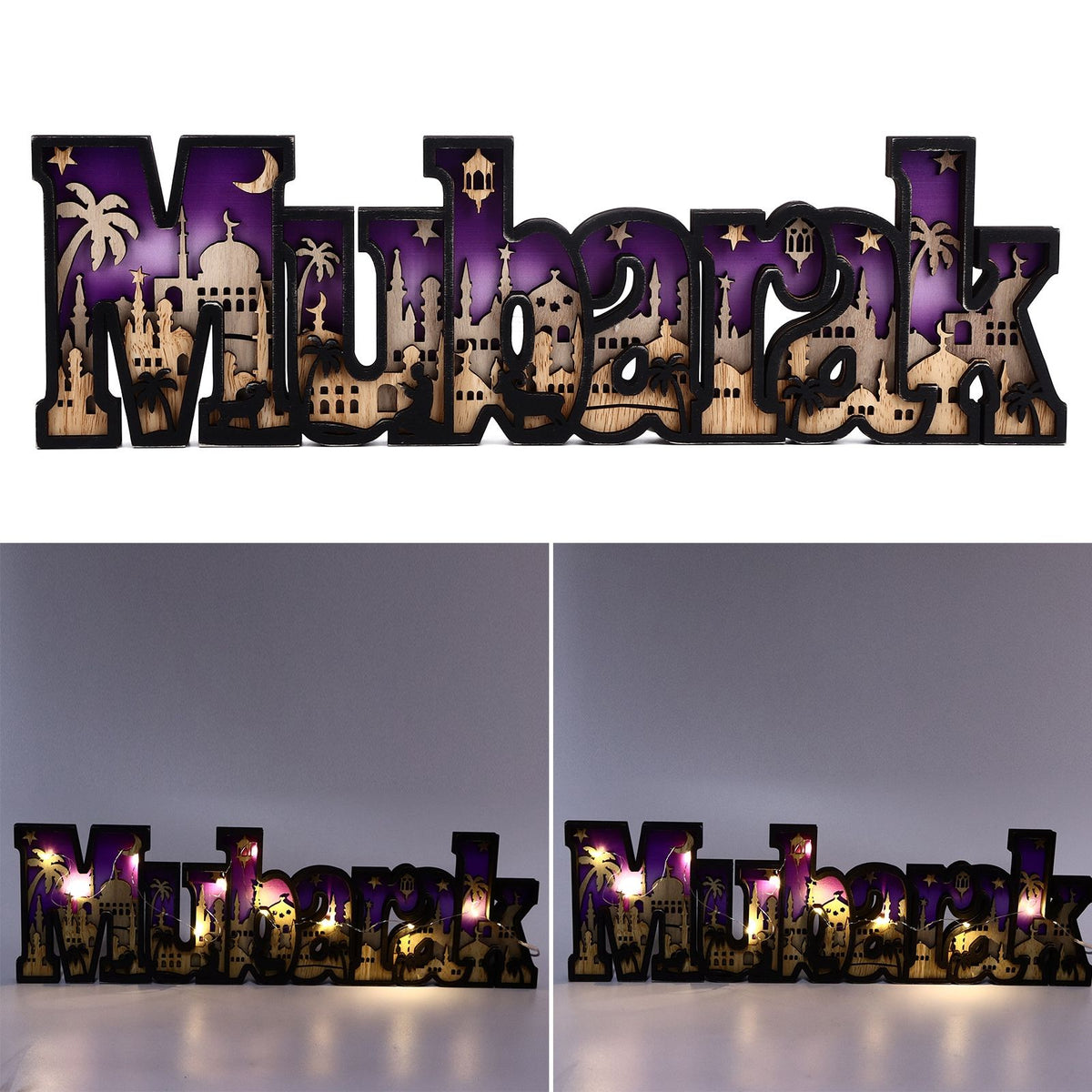 Wooden EID Letter Decoration Multilayer Carving Boxwood Wooden Eid Decorations Multilayer Carving Eid Crafts for EID Al Fitr