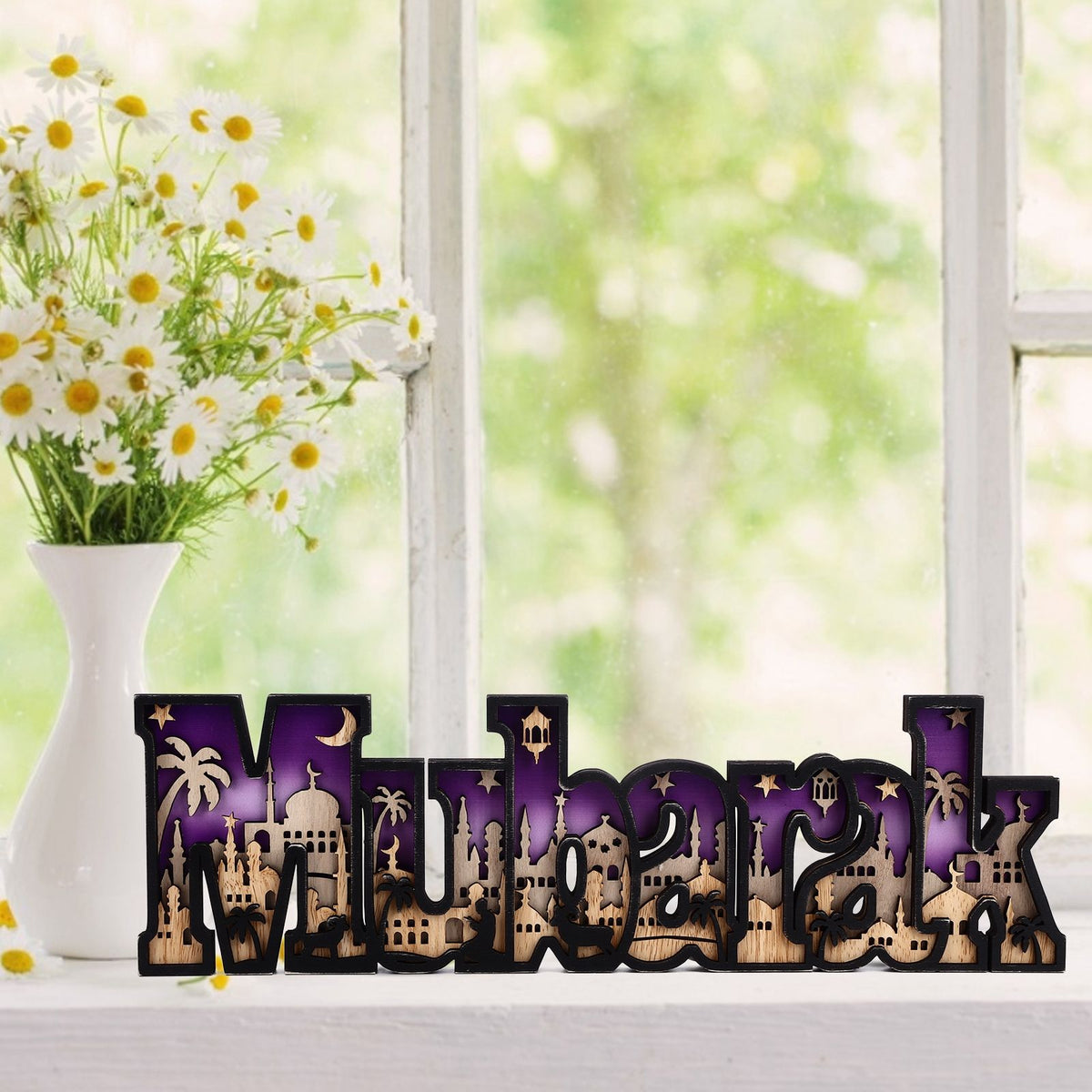 Wooden EID Letter Decoration Multilayer Carving Boxwood Wooden Eid Decorations Multilayer Carving Eid Crafts for EID Al Fitr