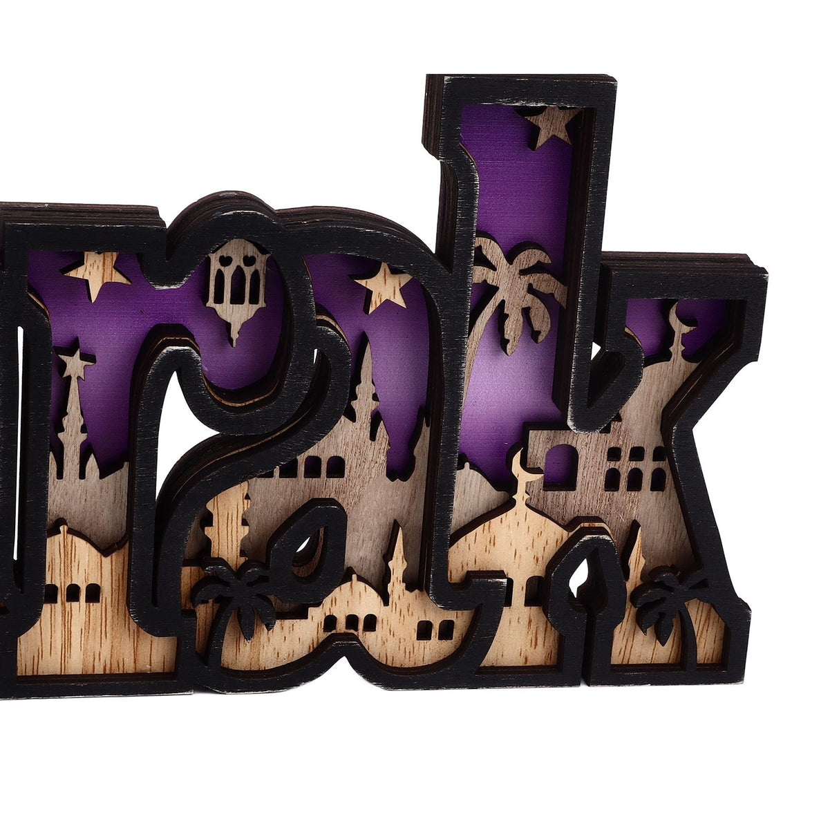 Wooden EID Letter Decoration Multilayer Carving Boxwood Wooden Eid Decorations Multilayer Carving Eid Crafts for EID Al Fitr