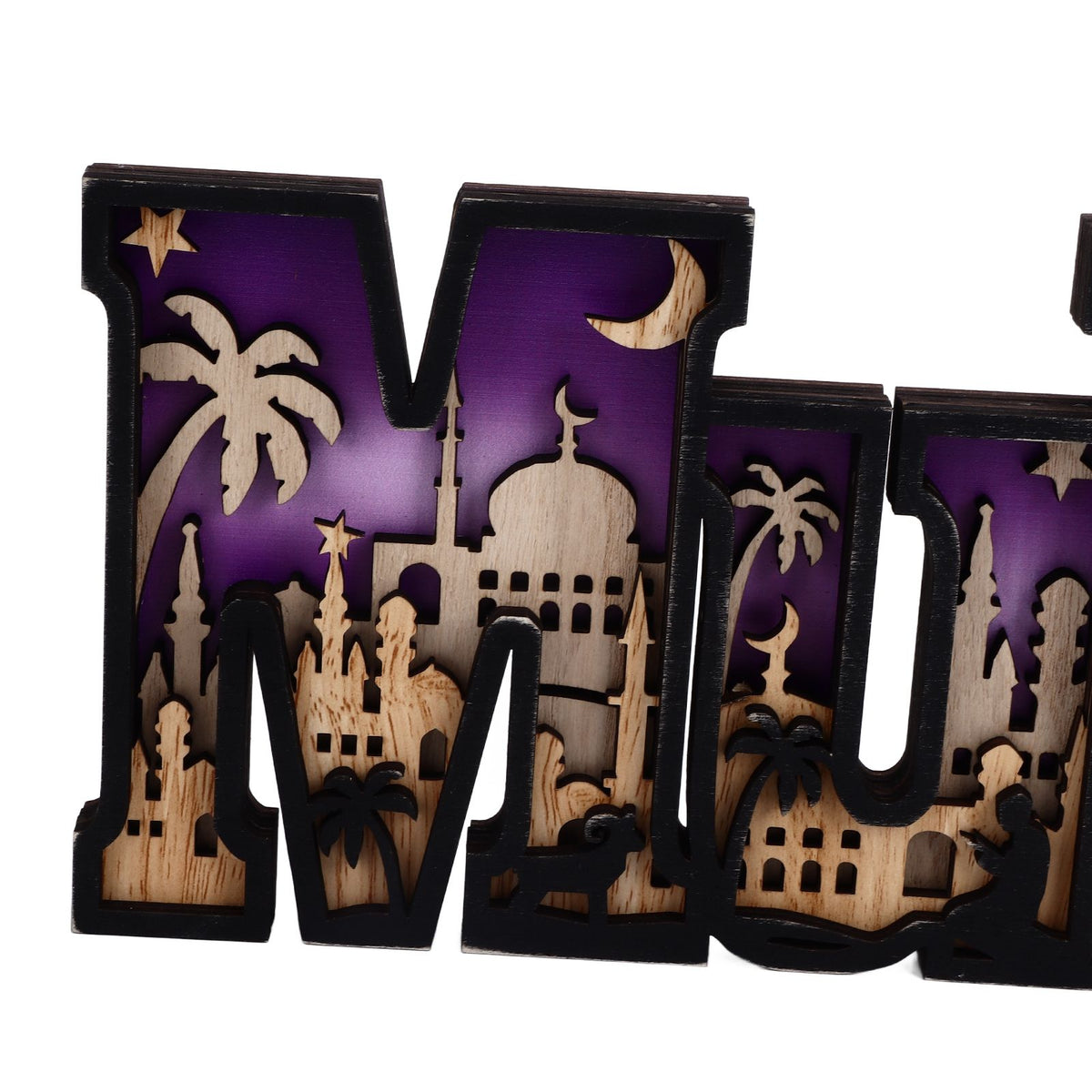 Wooden EID Letter Decoration Multilayer Carving Boxwood Wooden Eid Decorations Multilayer Carving Eid Crafts for EID Al Fitr