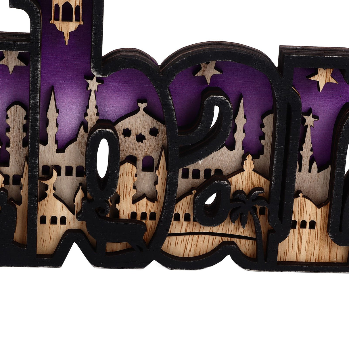 Wooden EID Letter Decoration Multilayer Carving Boxwood Wooden Eid Decorations Multilayer Carving Eid Crafts for EID Al Fitr