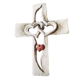 Carved Wooden Cross Intertwined Hearts Wall Hanging Hand Carved Wood Cross for Living Room Study Bedroom Office Decor Red Heart Pattern
