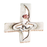 Carved Wooden Cross Intertwined Hearts Wall Hanging Hand Carved Wood Cross for Living Room Study Bedroom Office Decor Red Heart Pattern