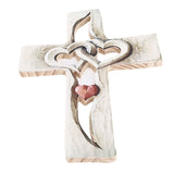 Carved Wooden Cross Intertwined Hearts Wall Hanging Hand Carved Wood Cross for Living Room Study Bedroom Office Decor Red Heart Pattern
