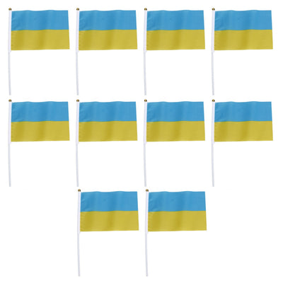 10 Set Ukraine Handheld Flags Mini Polyester Ukrainian Hand Waving Flag for Sporting Events Festive Decoration