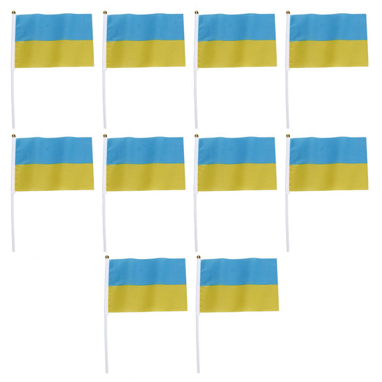 10 Set Ukraine Handheld Flags Mini Polyester Ukrainian Hand Waving Flag for Sporting Events Festive Decoration