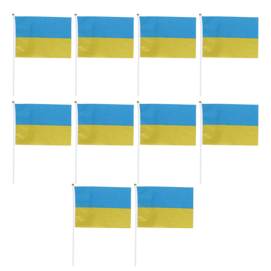 10 Sets Ukraine Handheld Flags Polyester Fade Resistant Mini Lightweight Ukraine Handheld Stick Flag 11.0-11.8x7.9in