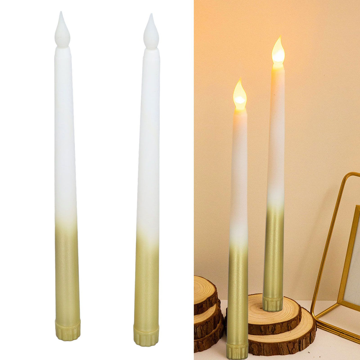 2pcs LED Taper Candles Battery Powered Flameless LED Candle Sticks for Festival Wedding Birthday Party Half Spray Gold