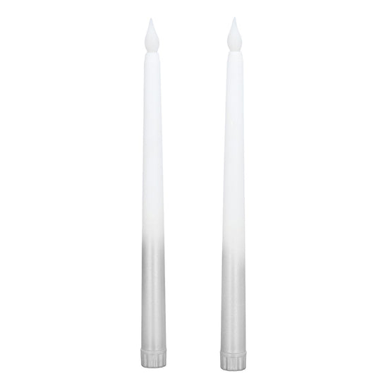 2pcs LED Taper Candles Battery Powered Flameless LED Candle Sticks for Festival Wedding Birthday Party Half Spray Silver