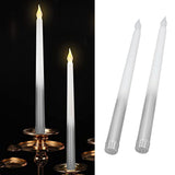 2pcs LED Taper Candles Battery Powered Flameless LED Candle Sticks for Festival Wedding Birthday Party Half Spray Silver