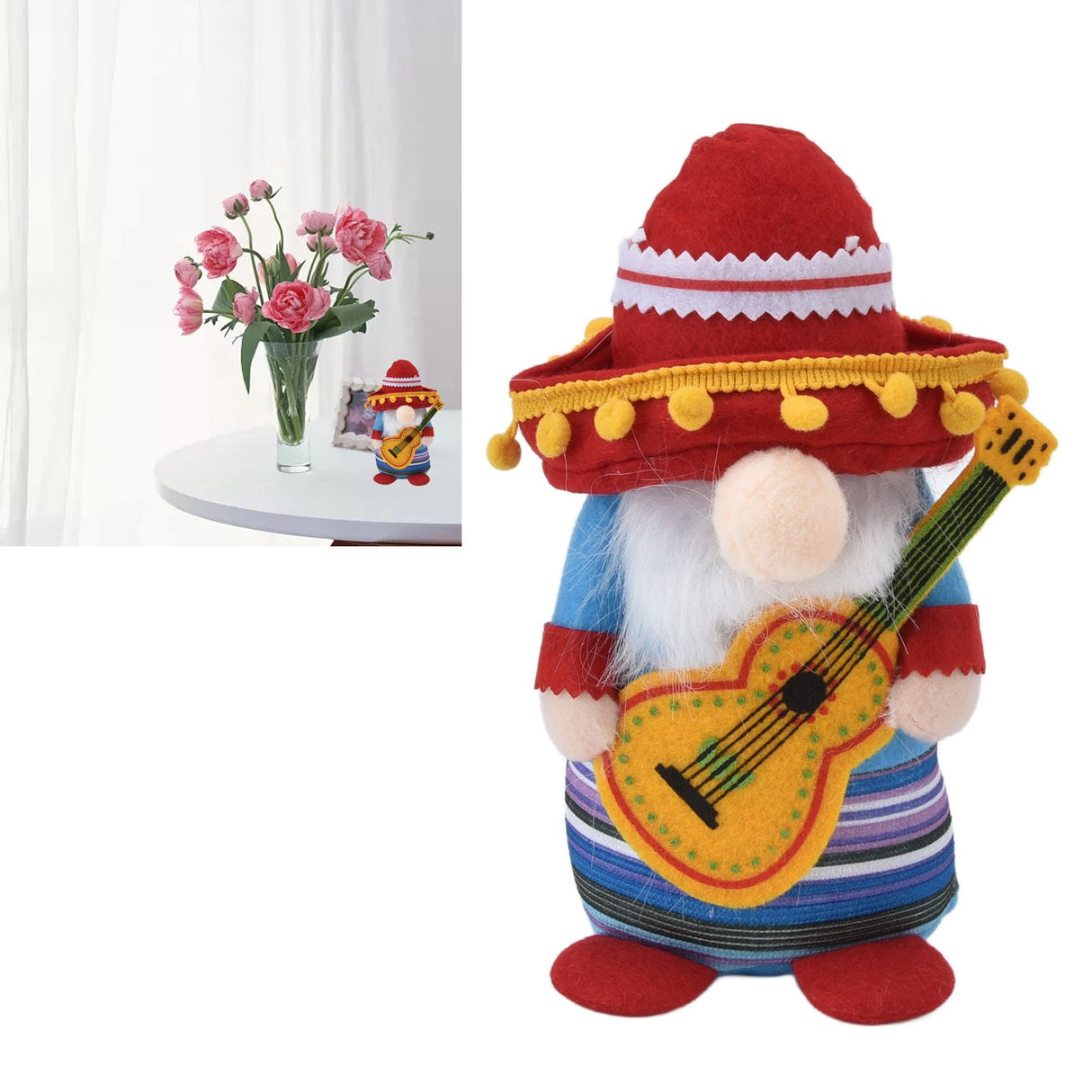 Dwarf Doll Cute Soft Lucky Prevent Fading Festival Gnomes with Musical Instruments for Halloween Props and Party Guitar Boy