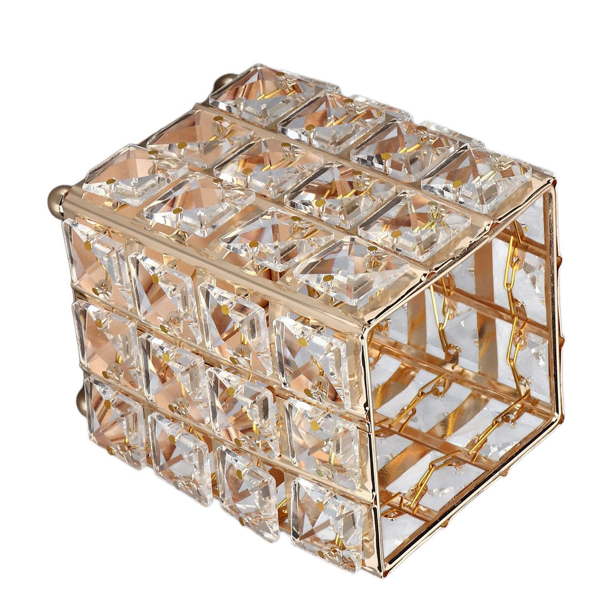 European Style Crystal Storage Box Crystal Jewelry Trinket Box Square Earrings Rings Organizer for Gift Giving Home Decoration Gold