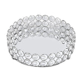 Crystal Cosmetic Makeup Tray 8in Round Display Tray Mirrored Metal Welded Structure for Food Perfume Jewelry Wine Silver