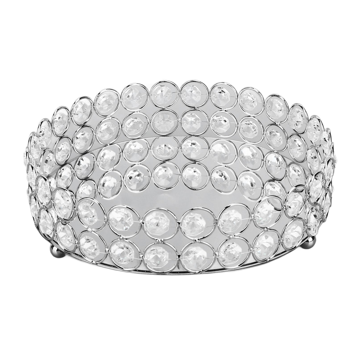 Crystal Cosmetic Makeup Tray 8in Round Display Tray Mirrored Metal Welded Structure for Food Perfume Jewelry Wine Silver