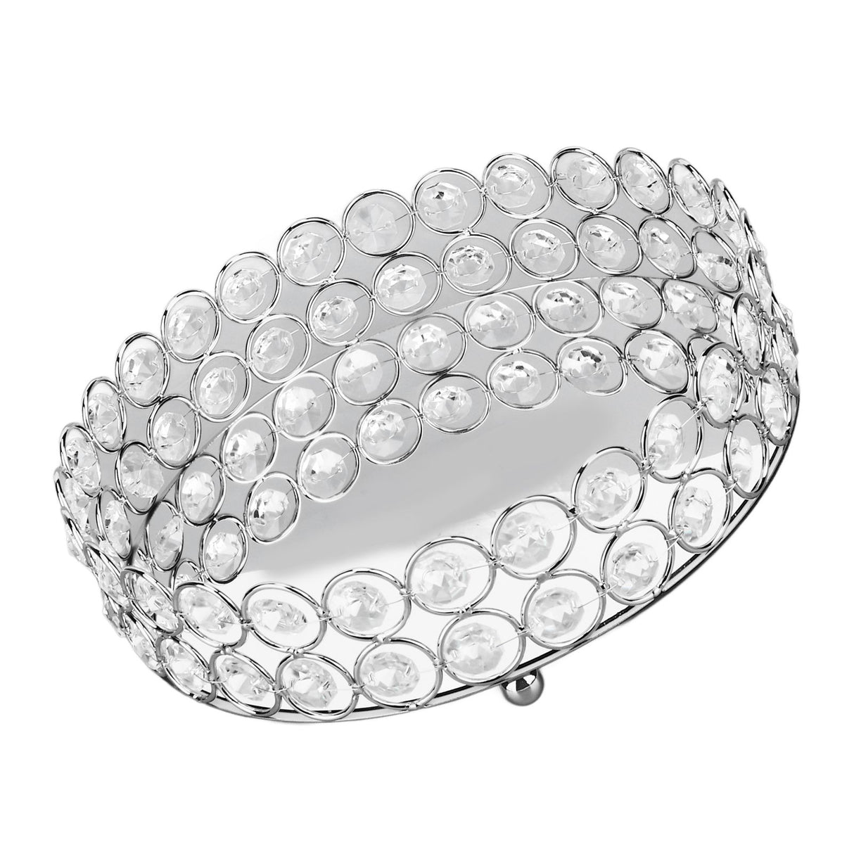 Crystal Cosmetic Makeup Tray 8in Round Display Tray Mirrored Metal Welded Structure for Food Perfume Jewelry Wine Silver