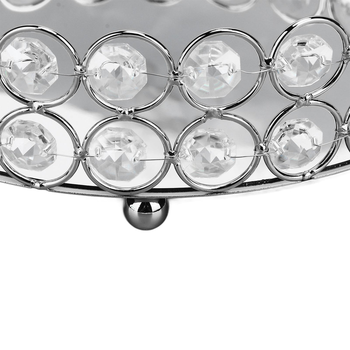 Crystal Cosmetic Makeup Tray 8in Round Display Tray Mirrored Metal Welded Structure for Food Perfume Jewelry Wine Silver