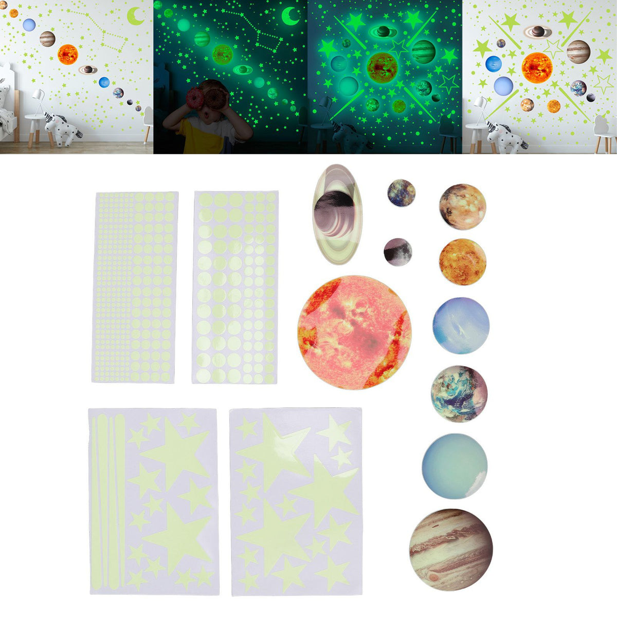 14pcs Glowing Planets Wall Stickers Glow in The Dark Star Solar System Decal for Children Bedroom Nursery Mini Solar System