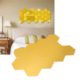12Pcs Mirror Wall Sticker Gold Hex Shape Large Acrylic Mirror Wall Decal for Kitchen Bathroom Bedroom Living Room Gold XL：15cm