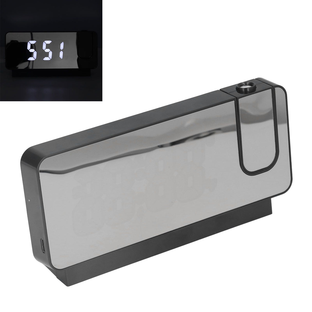 Digital Alarm Clock 180° Rotatable Projection 4 Level Brightness LED Mirror Display for Home Office Bedroom White Light