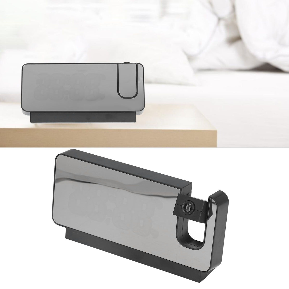 Digital Alarm Clock 180° Rotatable Projection 4 Level Brightness LED Mirror Display for Home Office Bedroom White Light