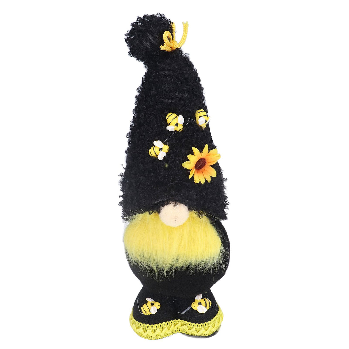 Faceless Doll Delicate Cute Mascot Plush Gnome with Yellow Sunflower Flower Gnome Doll for Easter Wedding Birthday Black