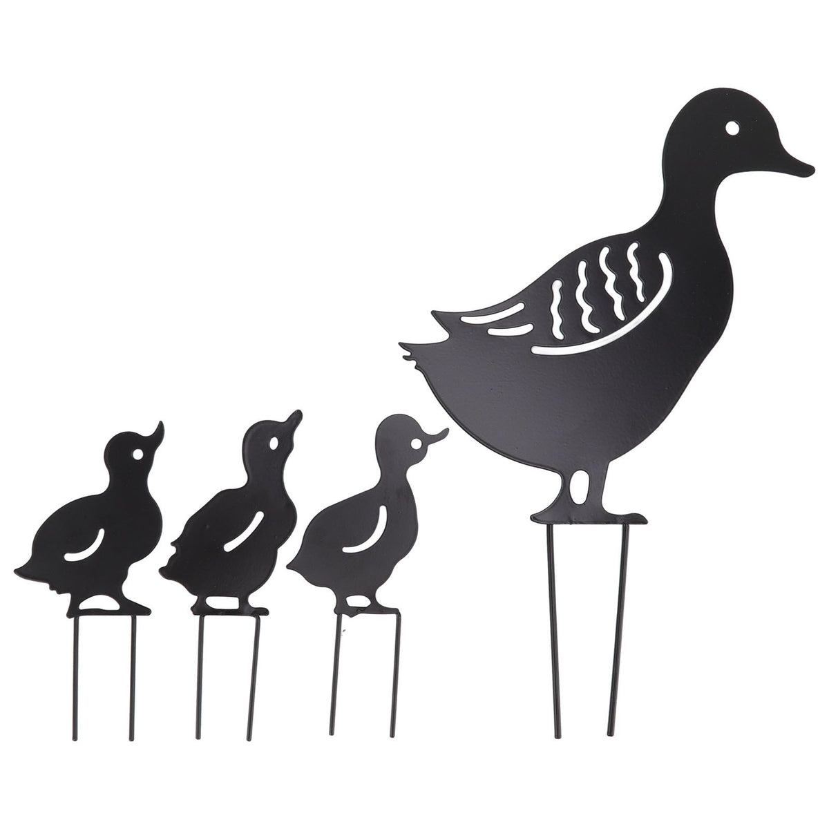 4Pcs Metal Duck Decorative Garden Stakes Cute Animal Hollow Design Black Iron Art Duck Decoration for Courtyard Lawn Garden