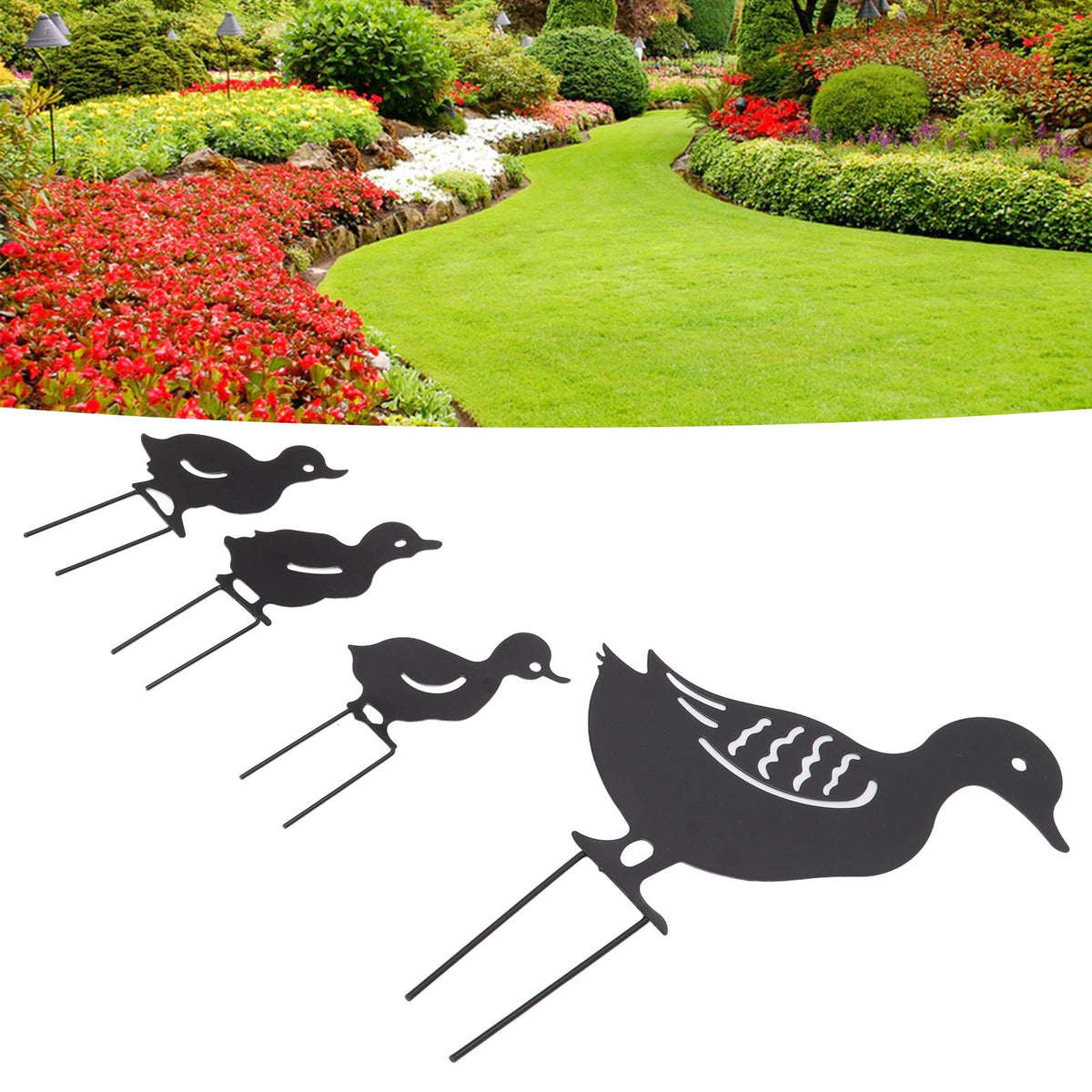 4Pcs Metal Duck Decorative Garden Stakes Cute Animal Hollow Design Black Iron Art Duck Decoration for Courtyard Lawn Garden