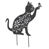 Black Cat Statuette Cute Black Cat Vivid Appearance Hollow Design Durable Metal Black Cat Decor for Home Garden Backyard - Low Angle