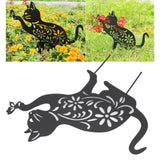 Black Cat Statuette Cute Black Cat Vivid Appearance Hollow Design Durable Metal Black Cat Decor for Home Garden Backyard - Extra Image
