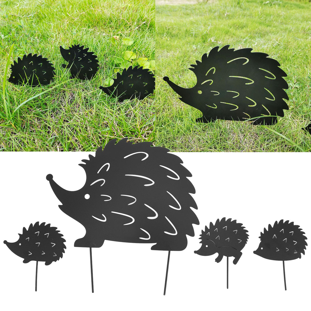 4Pcs Metal Hedgehog Decorative Garden Stakes Cute Animal Hollow Design Patio Cute Iron Art Hedgehog Decoration for Garden