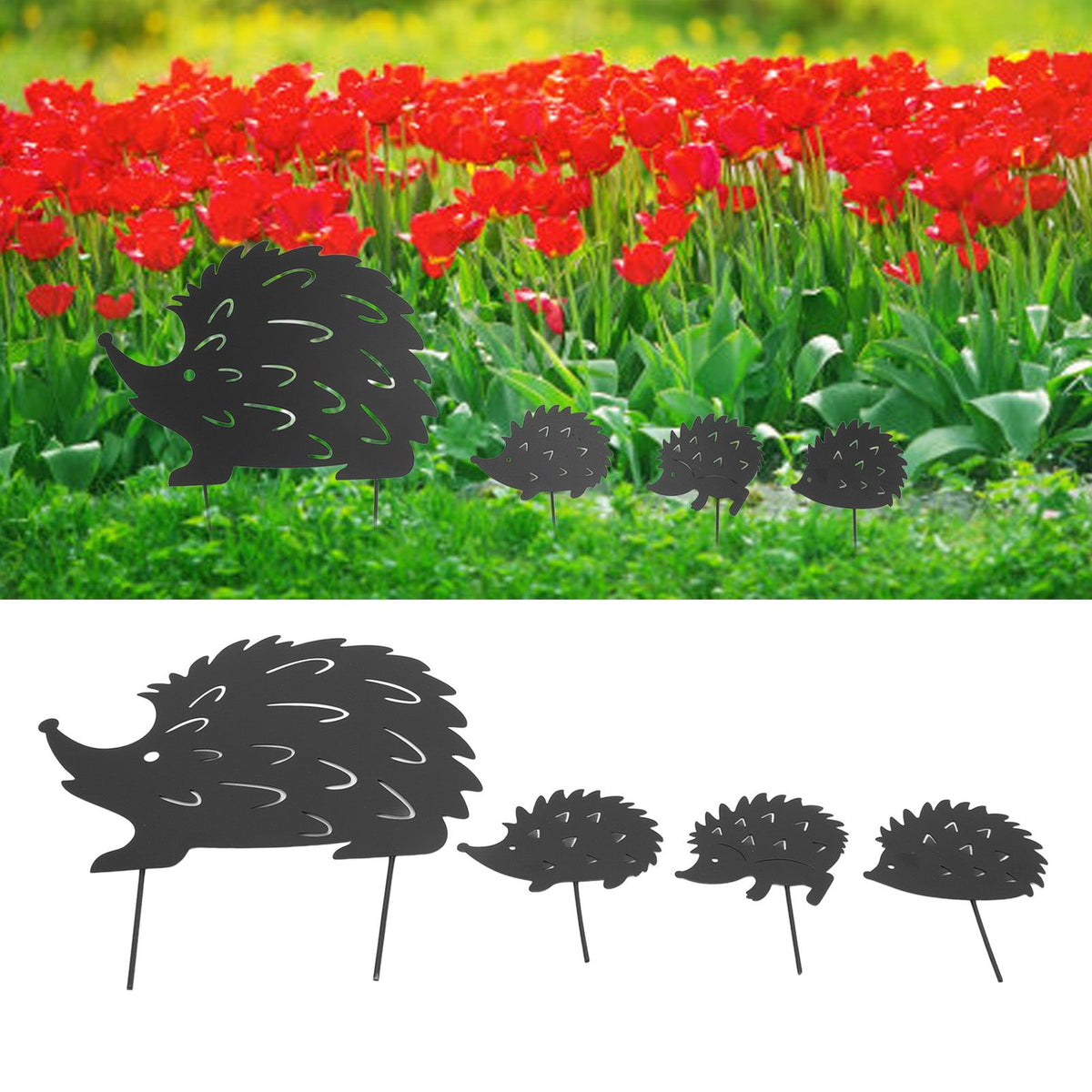 4Pcs Metal Hedgehog Decorative Garden Stakes Cute Animal Hollow Design Patio Cute Iron Art Hedgehog Decoration for Garden