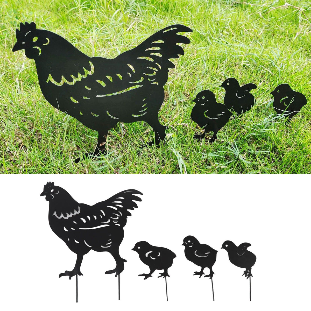 4Pcs Hen Chicken Silhouette Hollow Stake Design Cute Hen Chicken Design Durable Metal Chicken Yard Art