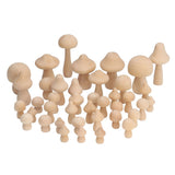 40pcs Unfinished Wooden Mushroom Unpainted Natural Wood Mushroom Decoration for DIY Decoration - Front View