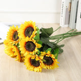 Artificial Sunflower Simulation Flower Silk Cloth for Home Living Room Decoration Wedding Bouquet Prop 7 Branch - Front View