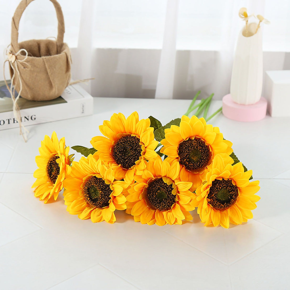 Artificial Sunflower Simulation Flower Silk Cloth for Home Living Room Decoration Wedding Bouquet Prop 7 Branch