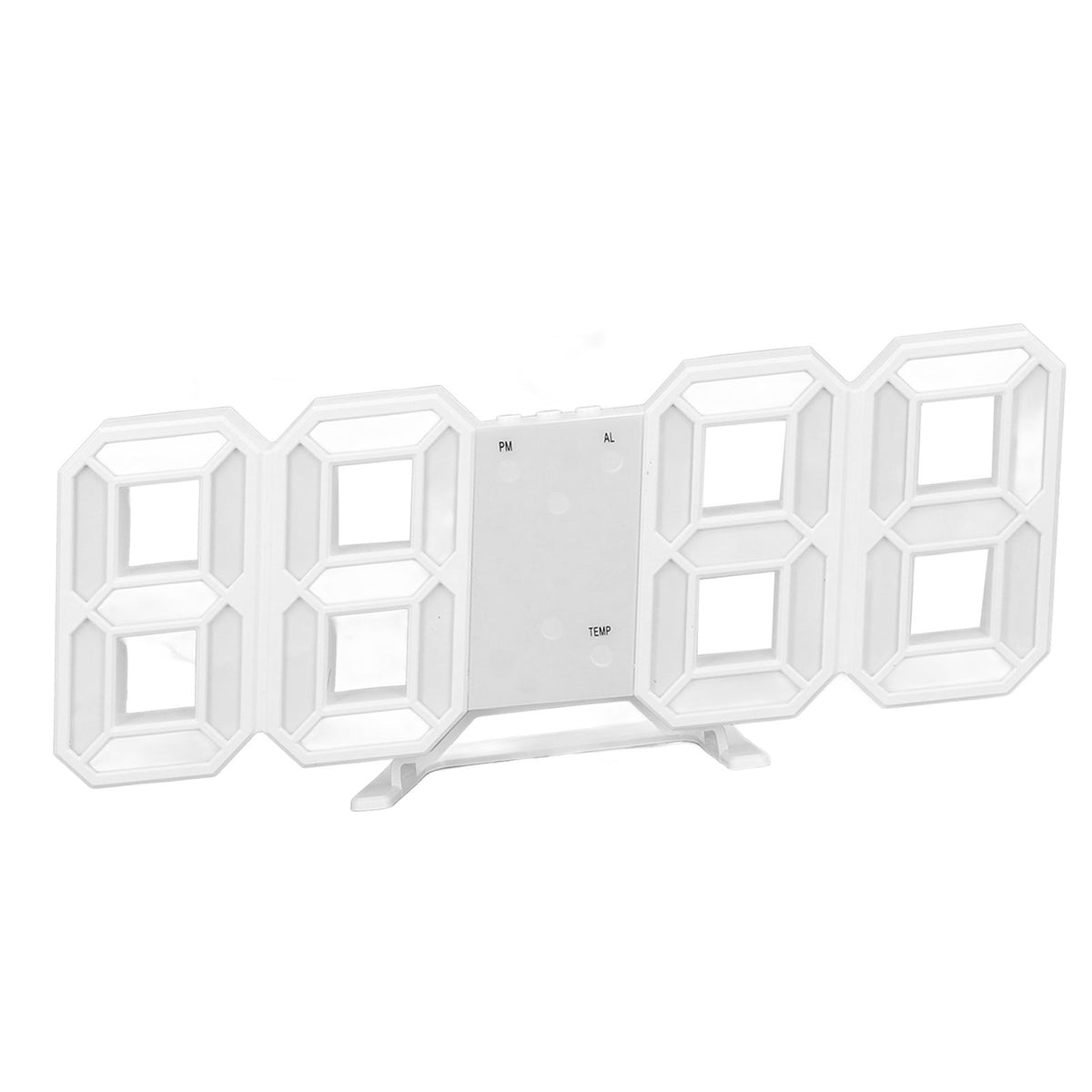 3D LED Wall Clock Minimalist White Frame Digital Wall Alarm Clock Timer with Temperature for Home Livingroom Blue Word