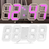 3D LED Wall Clock Minimalist White Frame Digital Wall Alarm Clock Timer with Temperature for Home Livingroom Pink Word - Extra Image