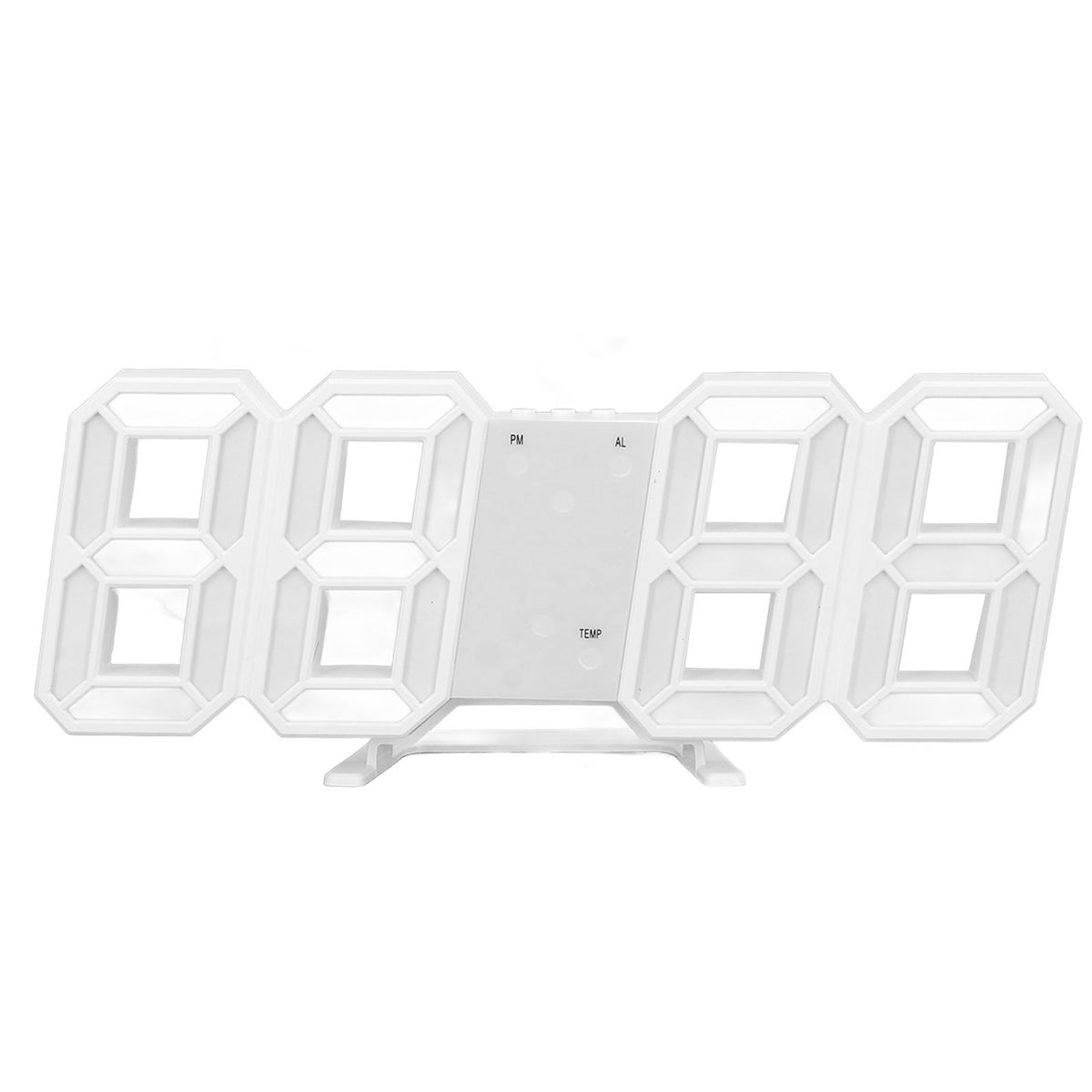 3D LED Wall Clock Minimalist White Frame Digital Wall Alarm Clock Timer with Temperature for Home Livingroom Green Word