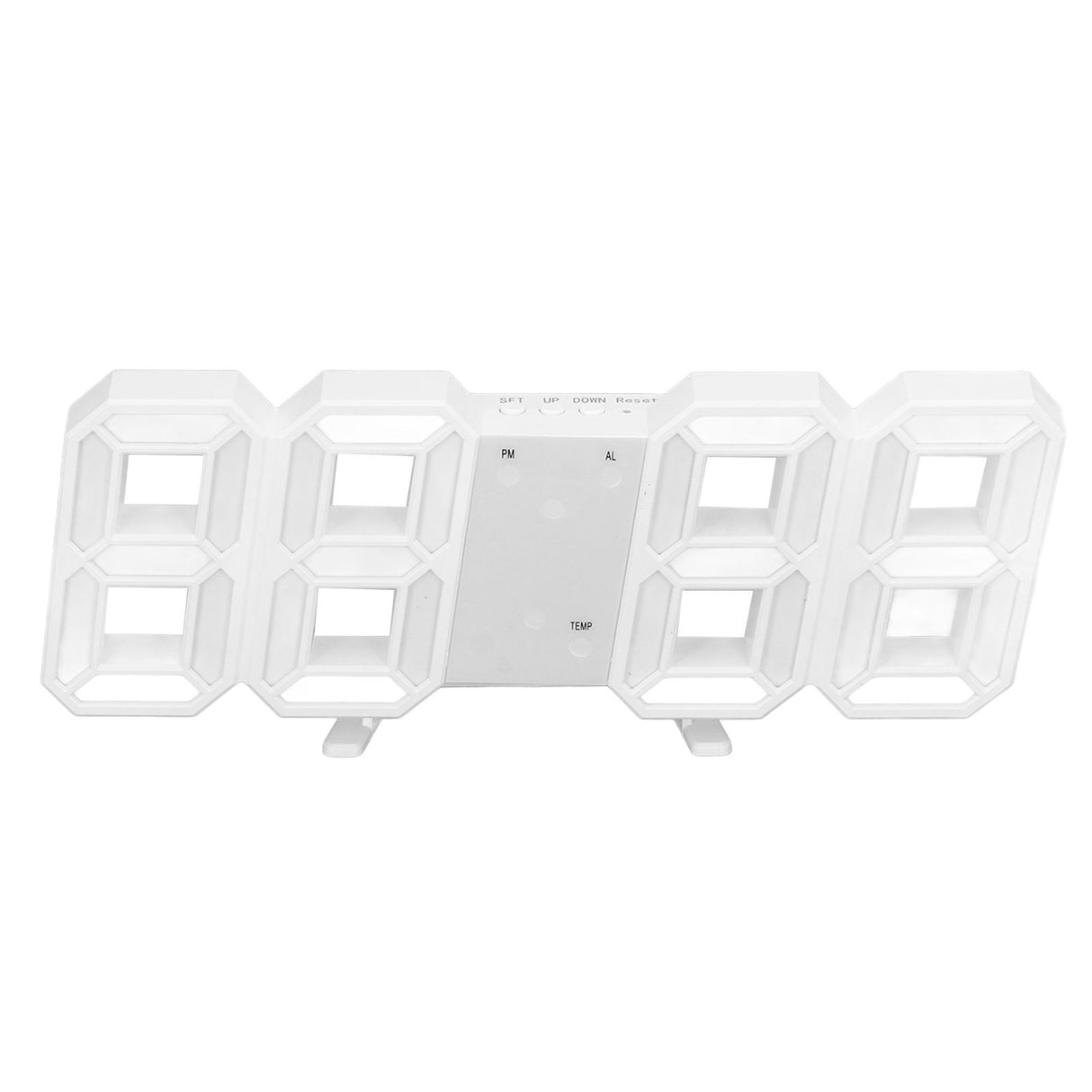 3D LED Wall Clock Minimalist White Frame Digital Wall Alarm Clock Timer with Temperature for Home Livingroom Green Word