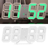 3D LED Wall Clock Minimalist White Frame Digital Wall Alarm Clock Timer with Temperature for Home Livingroom Green Word
