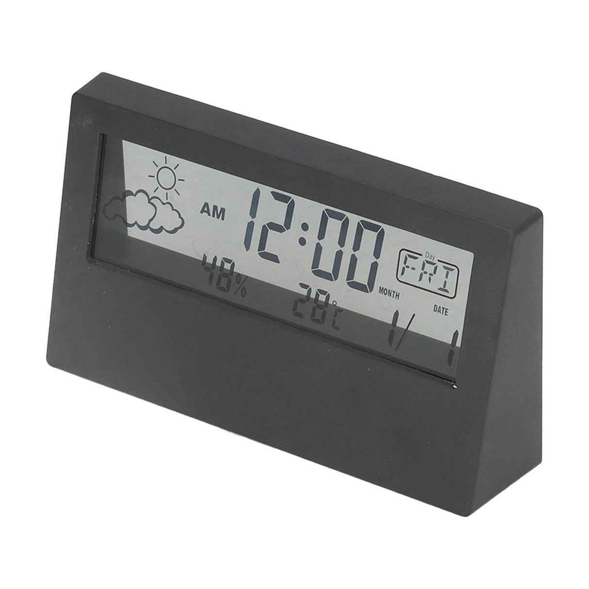 LCD Alarm Clock Transparent Multifunctional Large Screen Display Battery Powered Digital Alarm Clock for Home Travel Black