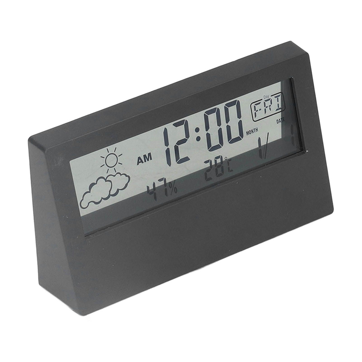 LCD Alarm Clock Transparent Multifunctional Large Screen Display Battery Powered Digital Alarm Clock for Home Travel Black