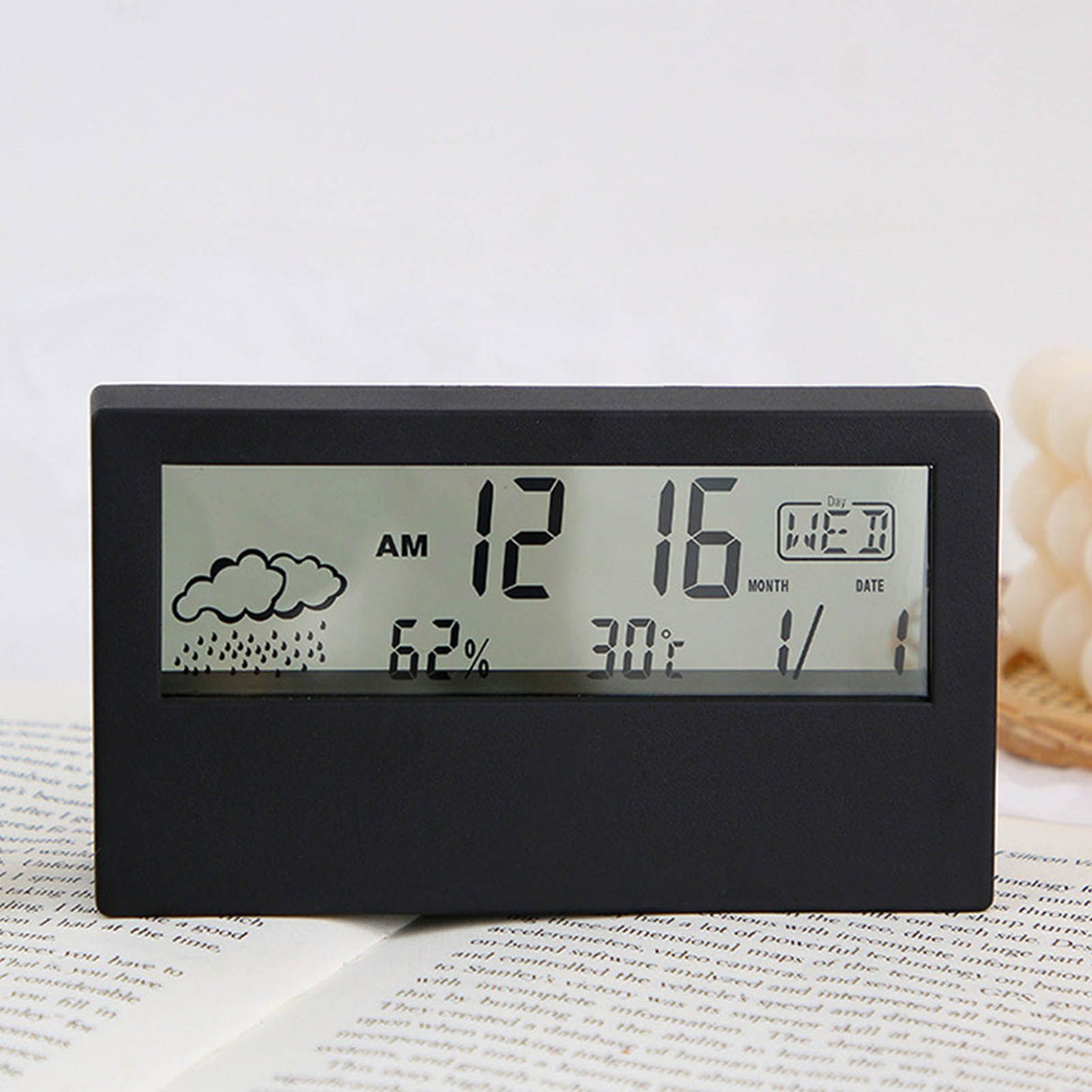 LCD Alarm Clock Transparent Multifunctional Large Screen Display Battery Powered Digital Alarm Clock for Home Travel Black